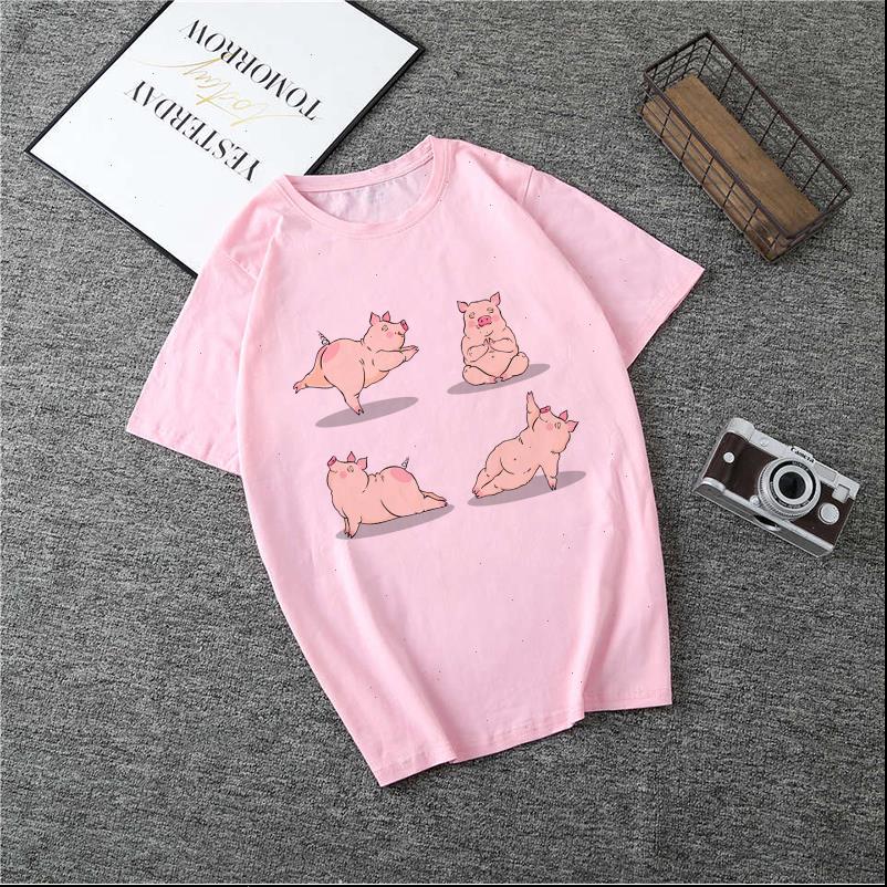 

womens summer harajuku kawaii cute pig sport print short sleeve amp tees fashion casual pink t shirt camiseta mujer, White