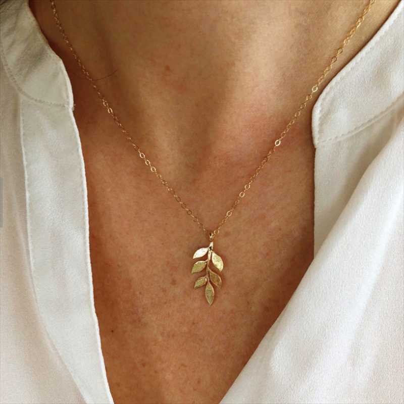 

Chokers Delicate Leaf Pendant Sweater Chain Necklace For Women Girls Gold Color Chunky Choker Necklaces Boho Fashion Jewelry Gift