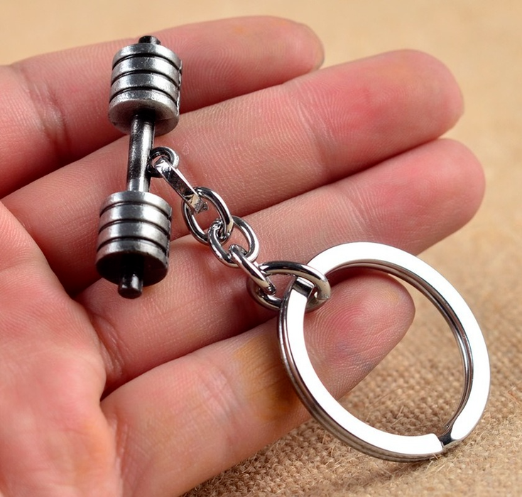 

Fitness Bodybuilding Dumbbell Key Ring Metal Bronze Keychain Holder Bag Hangs Women Men Fashion Jewelry Will and Sandy