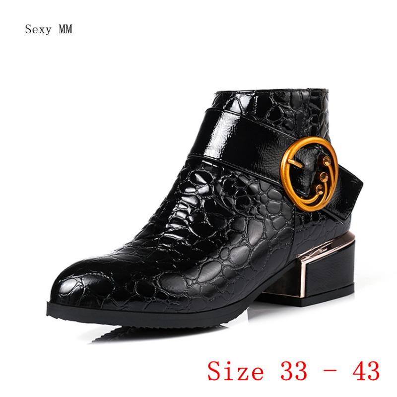 

Boots Autumn Women Med Heels Ankle Booties Motorcycle Shoes Woman Heel Short Small Plus Size 33 - 40 41 42 43, Black