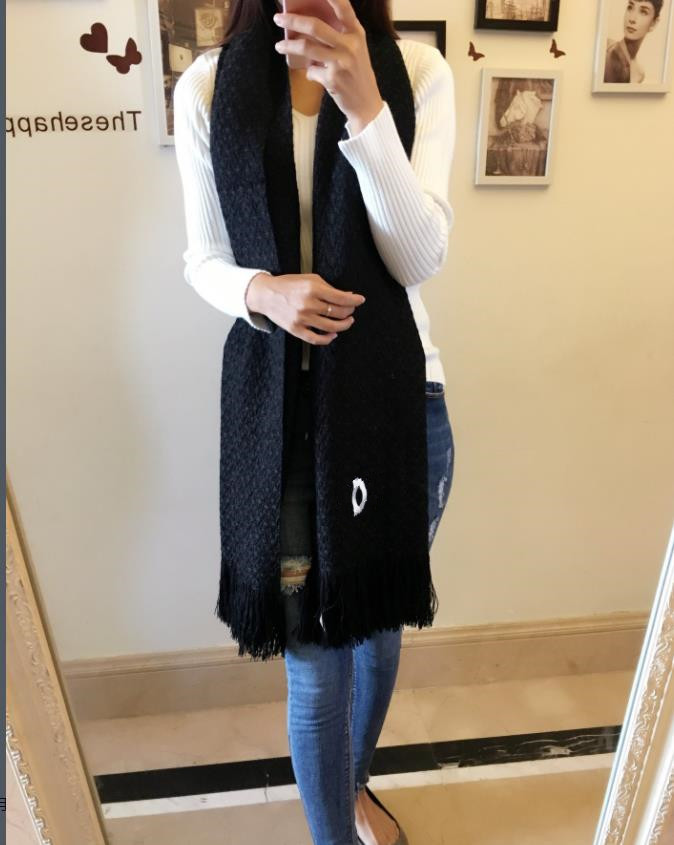 

Wool Knitted Long Scarf Pashmina for Women High Quality Fashion Designer Ladies Winter Thick Warm Black White Knit Soft Scarfs Scarves Shawl, Blue;gray