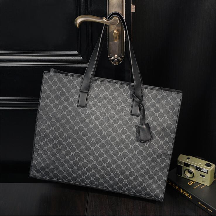 

Factory Outlet men shoulder bags street trends polka dots business briefcases horizontal printed plaid handbag leisure businesss trips leather computer file bag, Black1 plaid