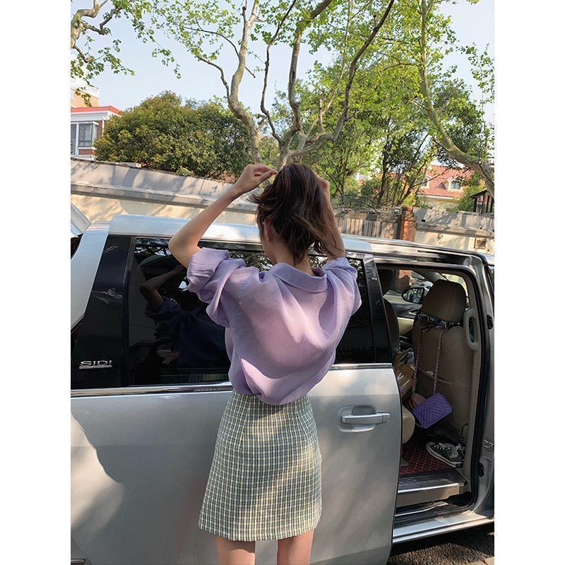 

Women' Blouses & Shirts 2021 Women Long-Sleeved Lazy Loose Korean-Style Mid-Length Design Non-Mainstream Shirt, Purple