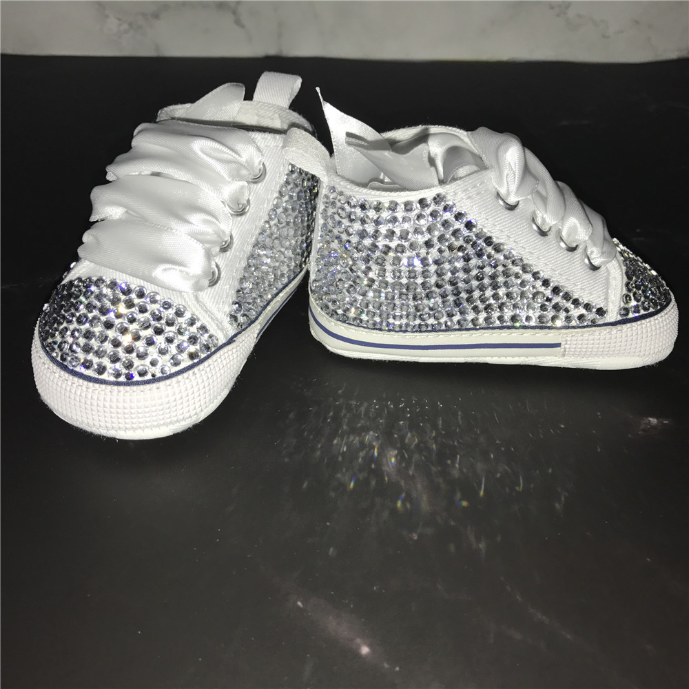 

Sparkle Clear Newborn Custom First Walkers Handmade Infant Christening Gorgeous Glitter Fabulous Sapatos Baby Prewalker, White