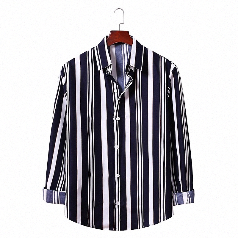 Chemise Hommes Bouton à rayures Bouton Down Collier Daily Sortez à Manches longues Tops Basic élégant noir bleu marine bleu J9OQ #