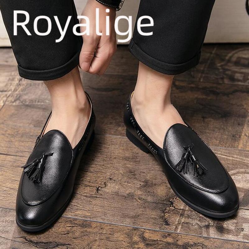 

Dress Shoes Men Suit Slip-On Loafers Male Business Man Office Vintage Pu Leather Flat Casual Pointed Toe Footwear, Black