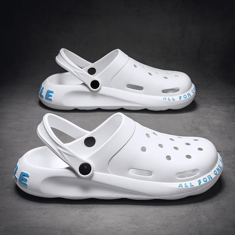 

Summer Hollow Men's Sandals Fashion Casual Couple Hole Slippers White Rubber Non-slip Female Letters Embossed, Black