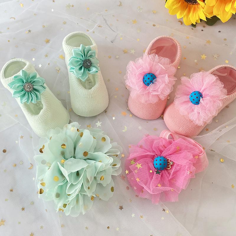 

Hair Accessories Baby Stuff Born Solid Color Lace Socks Bow Princess Cute Bowknot Socks+ Bands Set Po Props Girl Gifts, Slivery;white