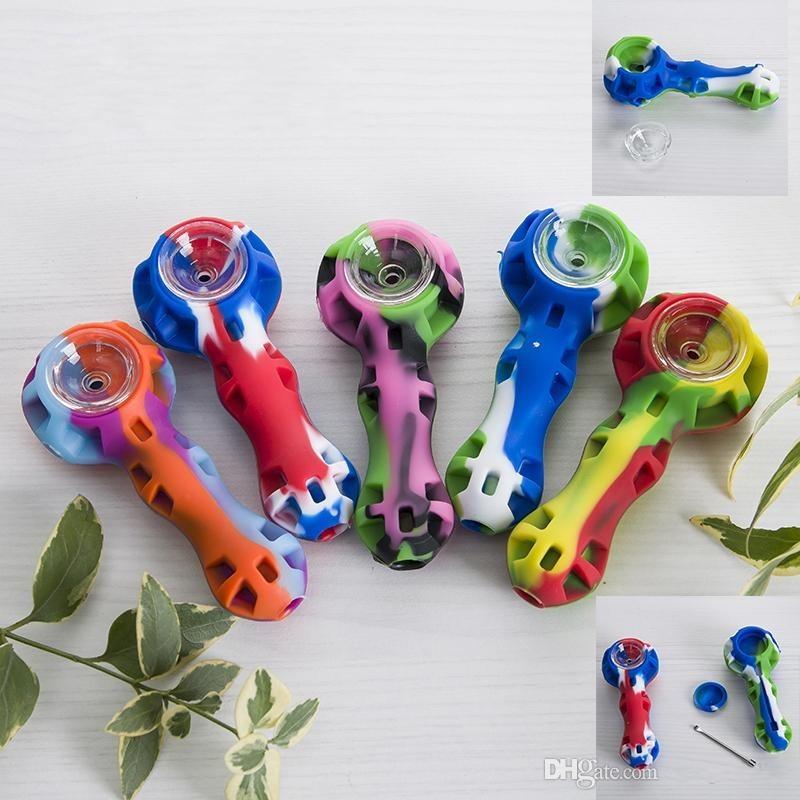 

2021 Silicone Hand Pipe Mini Water Pipe Glass Bowl Stainless Steel Dabble For Dry Herb FY2502