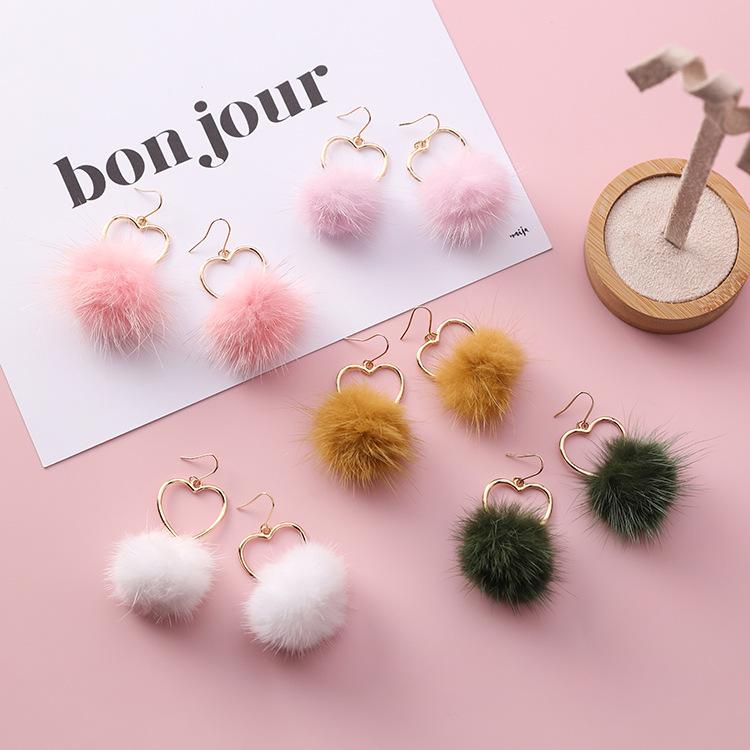 Dangle & Chandelier 2021 Winter Korean Heart Love Fur Simple Drop Earrings For Women Fashion Jewelry Vintage Crystal Pendientes-image-699440229