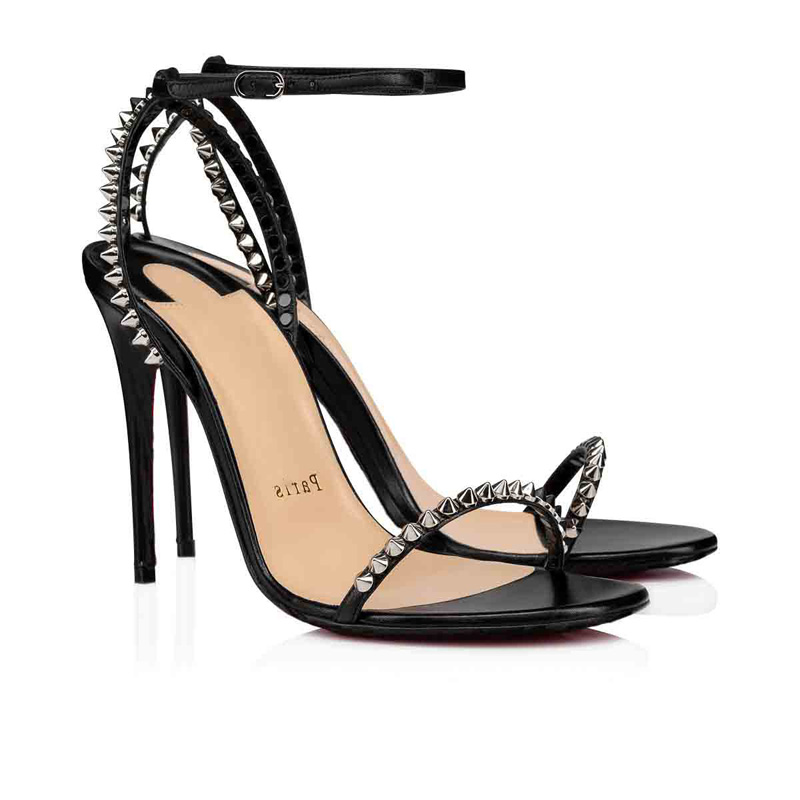 

Luxury Elegant Sandals Red Bottom Pump High Heels Women Wedding Party Dress Shoes Sexy Thin Heels Leather Spikes With Box EU 35-43, Black