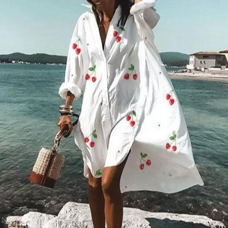 

20212021 women button shirt dress autumn elegant floral print long sleeve dress ladies casual loose a-line beach boho dress vestido, Black;gray