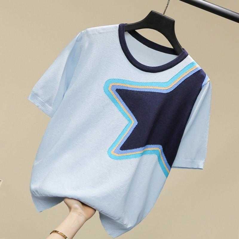 

VANOVICH Summer Fashion Knit T Shirts Round-necked Casual Wil Ladies Korean Style Short-sleeved Women Clothing 210615, Purple