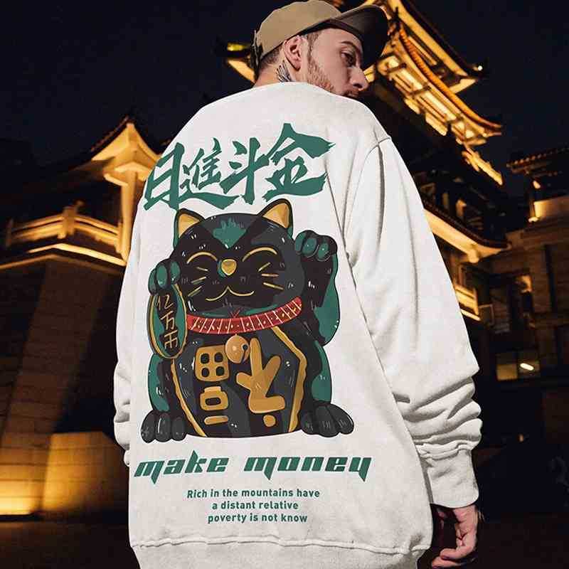 

Plush sweater men's big brand oversize national fashion hip hop trend round neck loose fat hoodless top, Plush - black