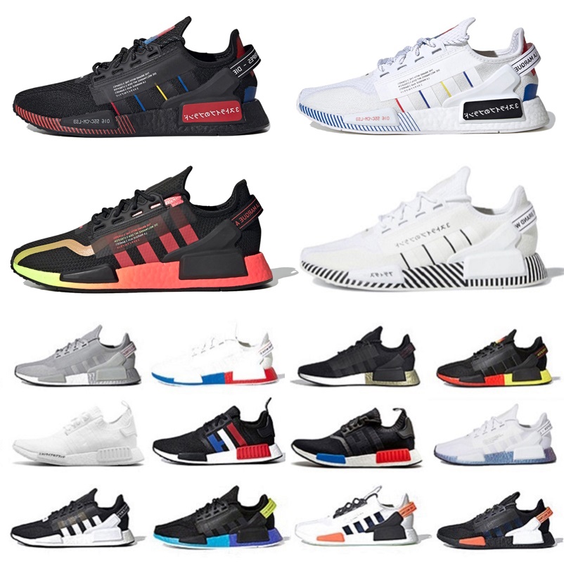 

Dazzle camo Japanese Core Black NMD R1 V2 Mens Running Shoes fashion Mexico City Oreo OG Classic Aqua Tones Metallic Gold Men Women Sports Sneakers 36-45, Pay for box