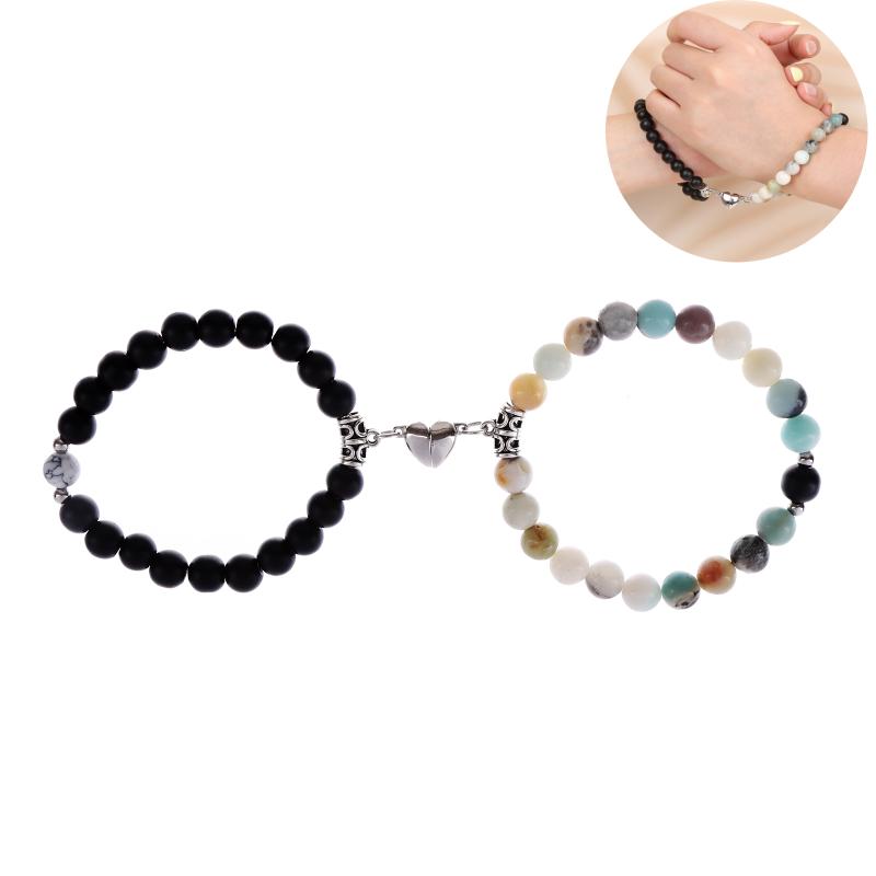 Charm Bracelets 2pcs Couple Magnetic Natural Stone Matching Braslet For Lovers Valentine Magnet Bracelet Jewelry Gift-image-711886946
