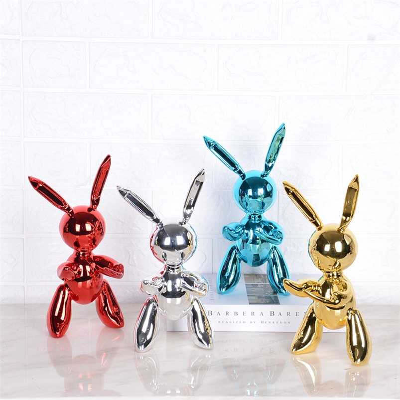 

Style Electroplated Rabbit Figurine Resin Animal Statue Home Decoration Jeff Koons Balloon Sculpture Xmas Gifts Decor 210929