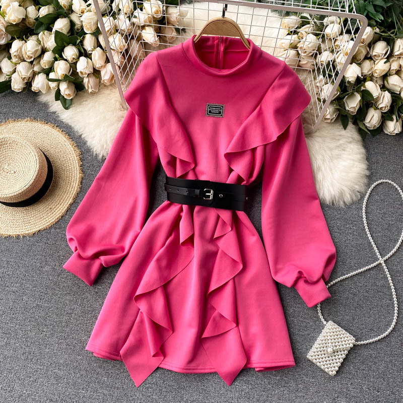 

Casual Dresses Women' dress with long sleeves, women' casual frills and belt, sleeve, elegant, for winter AHQL, 1# shoe box