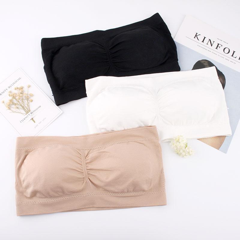 

Summer White Strapless Bandeau Bra Female Chest Wrapped Lady Anti Backing Underwear Women Tube Tops Back Bustiers & Corsets, See chart