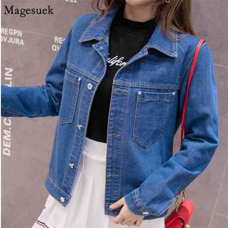 

Autumn Denim Jacket Women Loose Jeans and Coat Fashion Casual Pocket Turn-down Collar Long Sleeve 7121 210518, Yellow