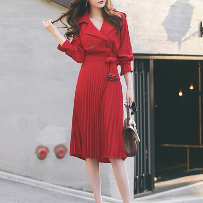 

ZAWFL Spring Autumn Women Elegant Shirt Dress Turn Down Collar Long Sleeve With Belt Office Lady Dresses Vestidos 210525, Picture color
