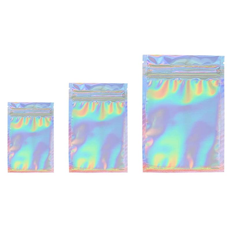 

Gift Wrap 150 Pcs Resealable Mylar Bags Holographic Rainbow Color Packaging Bag For Eyelash Jewelry Candy Phone Storage