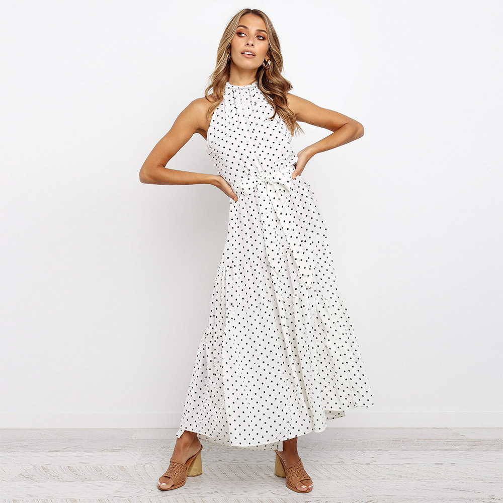 

VANOVICH Spring and Summer Dot Women Sleeveless Dress Europe America Ladies Fashion Cotton Wild Clothing 210615, Black