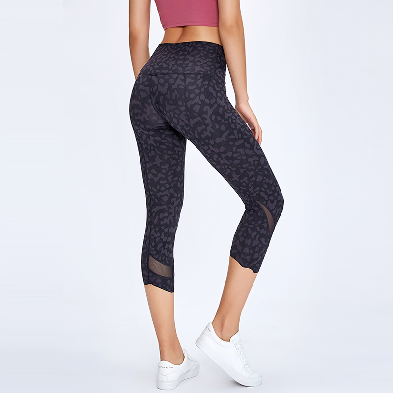 

NWT 2021 Women Running Capris Yoga High Waist Skinny 4 Way Stretch Capris Fitness Leggings Sexy Net Yarn Cpairs, Black