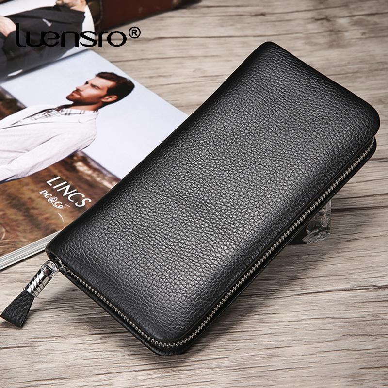 

Wallets LUENSRO Real Leather Wallet Long Men Genuine With Coin Holder High Quality Male Card Man Purses, Red;black