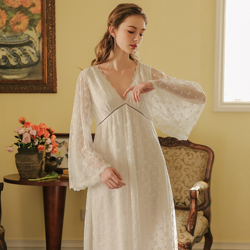 Women&#039;s Sleepwear Nightgown Women Long Sleeve Night Lace White Princess Lady Gowns Vintage Aestheticism XPPY-image-695854406