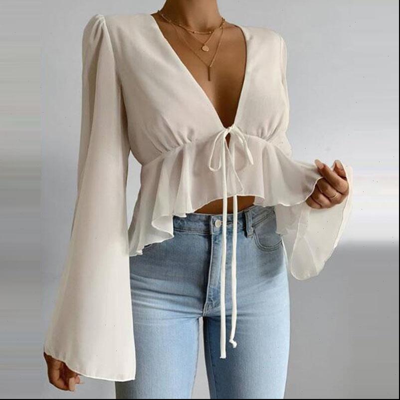 

womens summer casual tee women long flare sleeve solid v neck tees cropped shirts short shirt, White