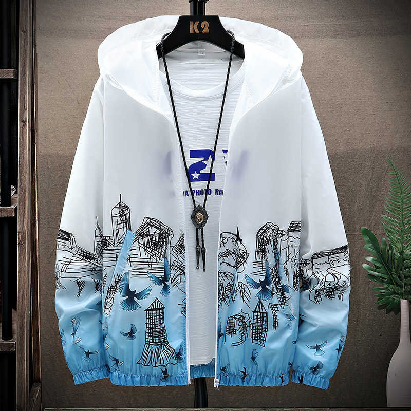 

2021 Summer Prevent bask In Clothes Men Hooded Coats Pattern Printed Full Sleeve Slim Thin Jackets Male Blue -4XL X0621, Dark blue