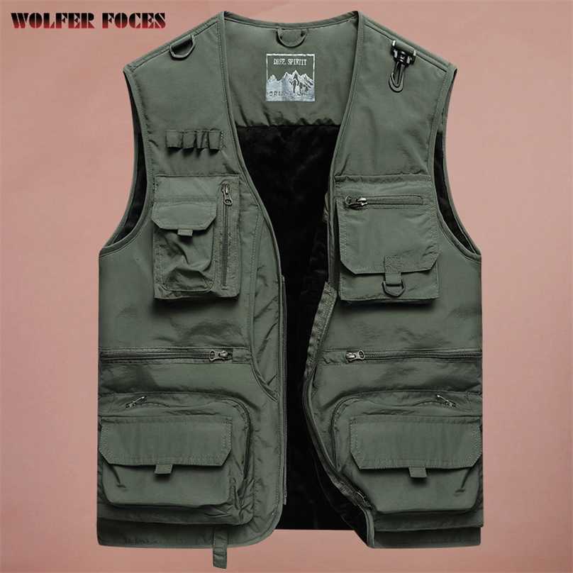

Multi Pocket tooling Plush warm vest men's autumn and winter outdoor quick dry mountaineering and fishing pography loose 211111, Gray