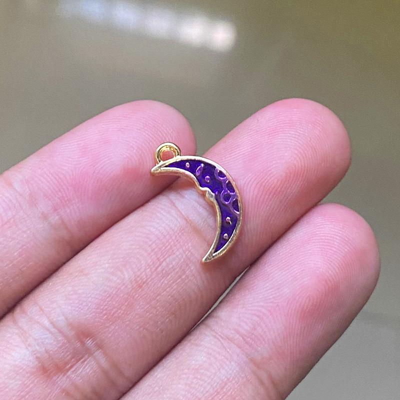 

Charms 18pcs Purple Enamel Moon Pendants Antique Gold Tone Jewelry Making DIY Bracelet Necklace Handmade Craft Accessories, Bronze;silver