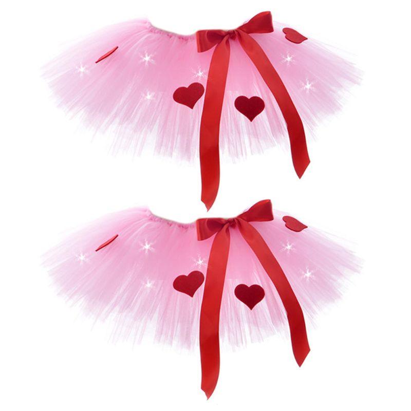 

Skirts Parent-Child Women Kids LED Light Up Tutu Skirt Sweet Red Heart Ribbon Bowknot Fluffy Layered Mesh Tulle Pettiskirt Festival Par, Beige