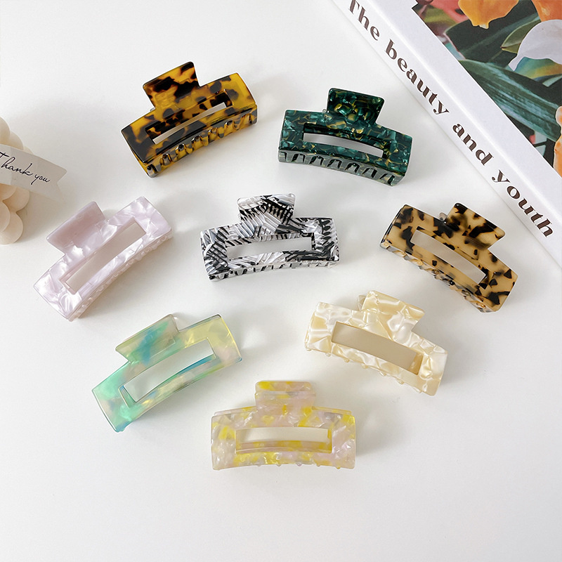 

Length 7.8 CM Floral Hollow Out Square Shape Hair Clamps Women Girls Acetic Acid Scrunchies Claw Clips Female Multi Color Shower Ponytail Headdress Hairpins Jewelry