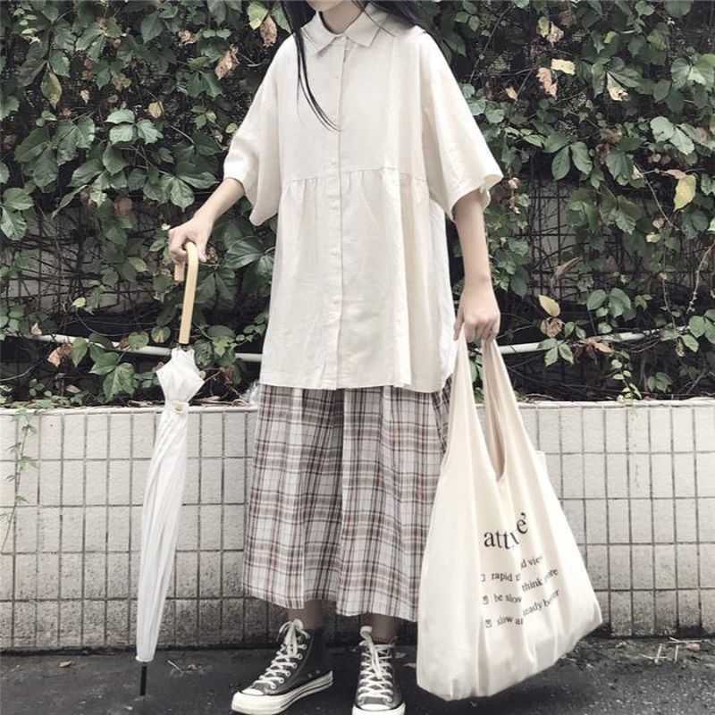 

Preppy Style student suit women SS Korean Peter Pan collar shirt + plaid skirt fashion casual two-piece Japan kawaii sets 210526, Blue suits