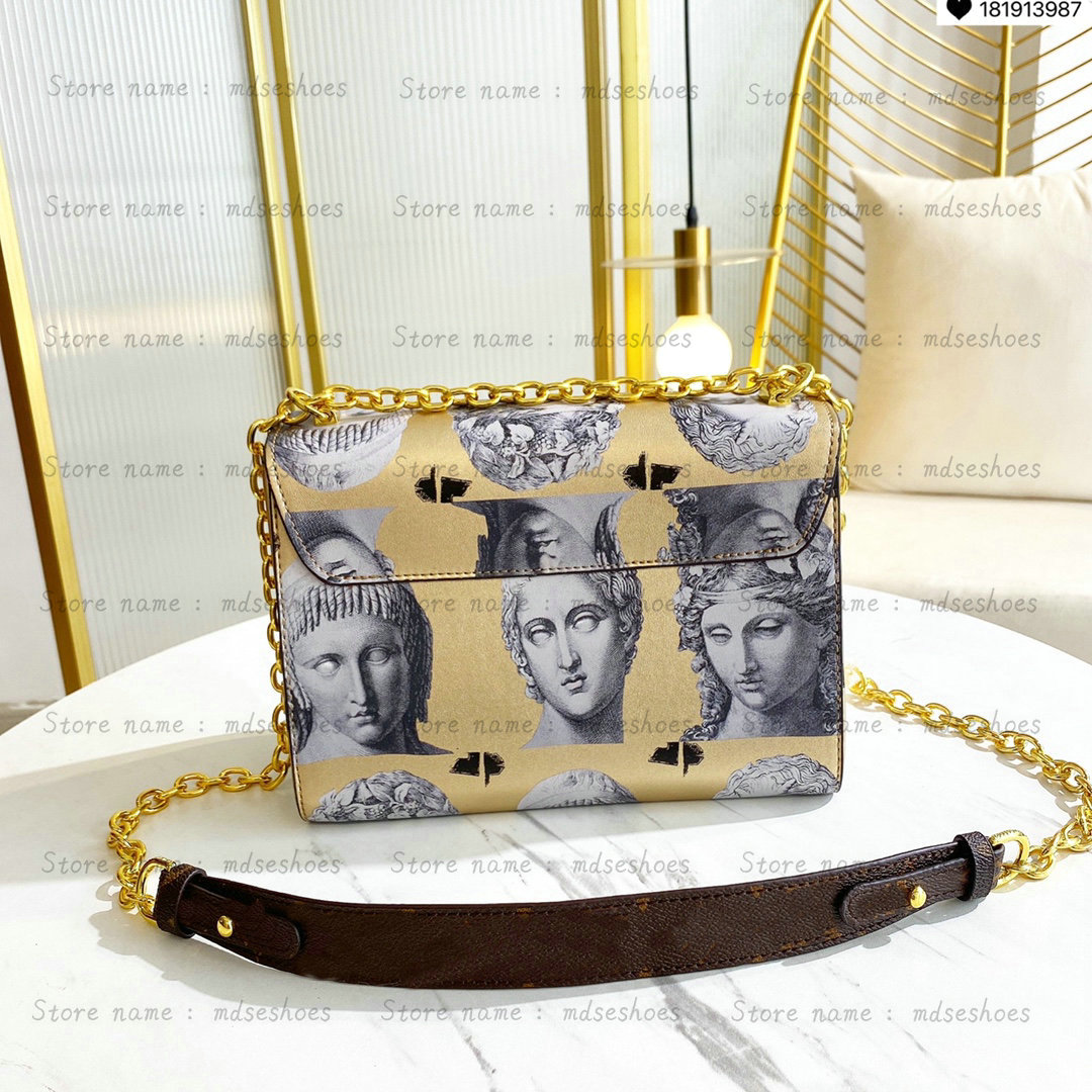 

TWIST MM Chain Shoulder Bag Golden / Sliver Metallic Leather Handle Bag Piero Fornasetti Handbag Designer Luxurys Twist-lock Cross Body