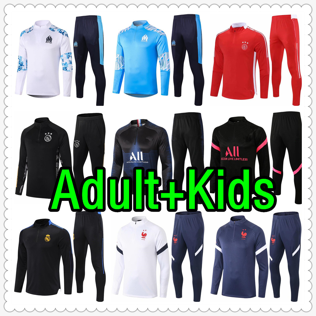 

real madrid jerseys olympique de marseille Mens and kids soccer tracksuit 2122 jersey football chandal futbol survetement foot maillot retro player version