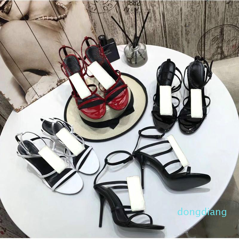 

Summer fashion Sandals Ladies Leather shoes Roman High heeled beach Metal Button Sexy sandal Banquet Woman shoe size 35-41, Black [black metal buckle]