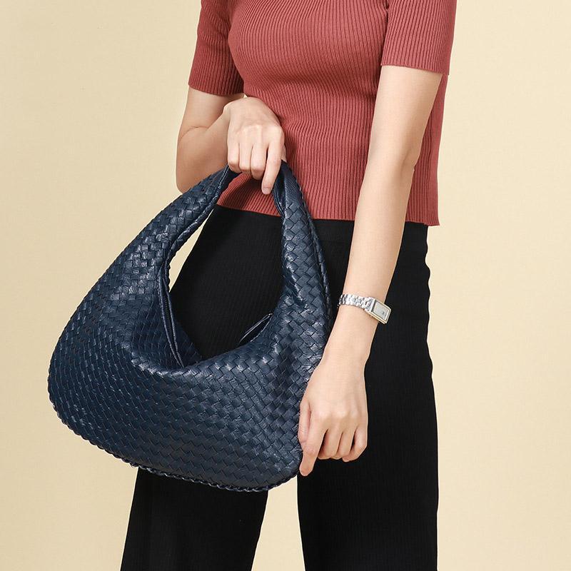 

Women Luxurys Designers Large Leather Hobo Bag Handmade Woven Casual Female Handbag Big Capacity Patchwork Zipper Shoulder Bags Totes, Dark blue