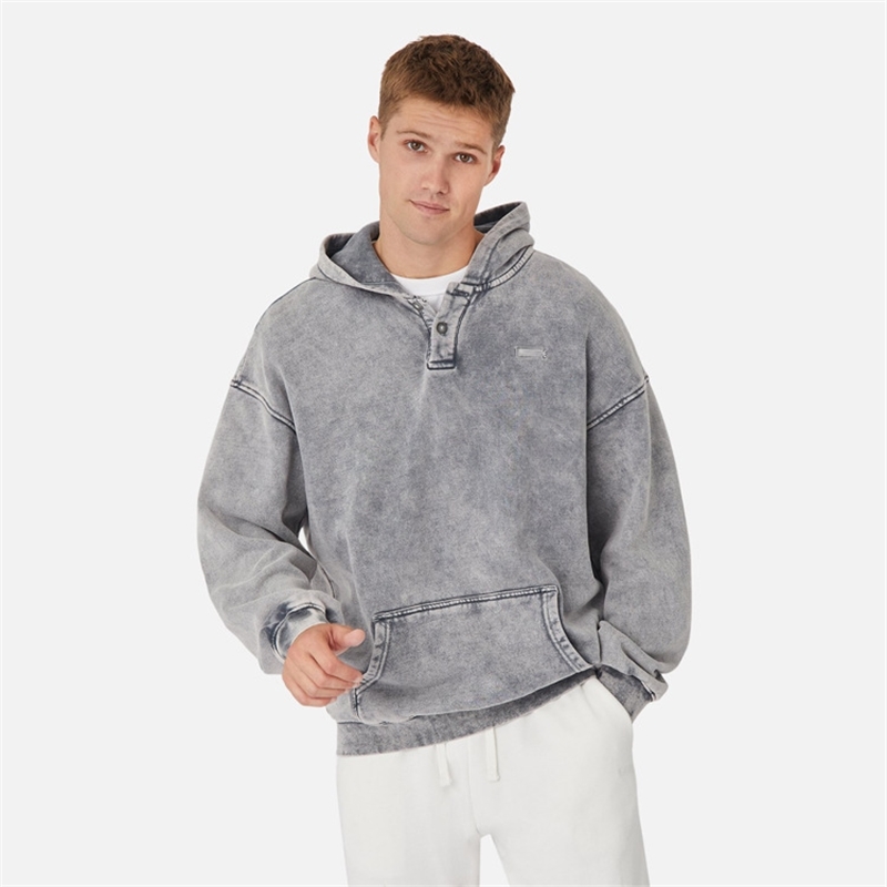 

Men' printace high street wash old long sleeve hooded overcoat, Picture color
