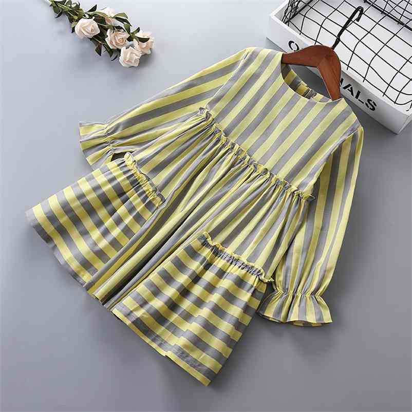 

3-10 years High quality girl dress spring fashion casual striped ruched kid children clothing princess 210615, Lavender