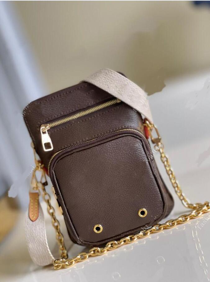 

Top Quality UTILITY PHONE SLEEVE pocket bag for life on the go women gold chain Crossbody bags zipped pockets Shoulder handbag canvas strap Tote Handbags, Brown flower