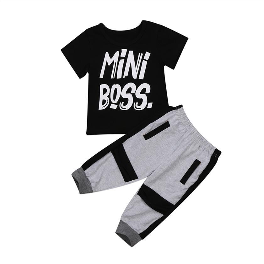 Fast 2 Pcs Toddler Boy Clothes Short Sleeve Mini Boss Print T Shirt Top Pants Set Children Baby Outfit 1-image-724096068