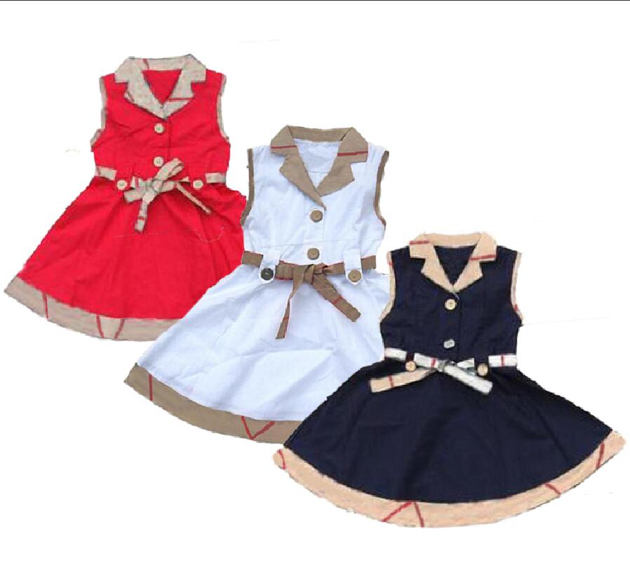 

2021 Summer Girl's Dresses Designers Clothes Kids Sleeveless Baby Girl Dress Plaid Stitching Children Clothing, Red;yellow