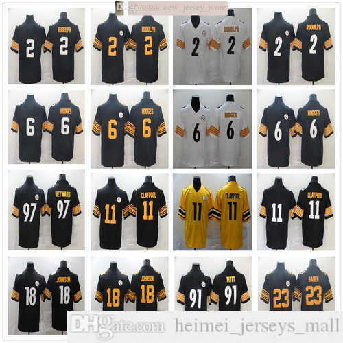 

PittsburghSteeler 2 Mason Rudolph 6 Devlin Hodges 11 Chase Claypool 18 Diontae Johnson Stephon Tuitt Cameron Heyward Jerseys Man Women Youth, Black;red