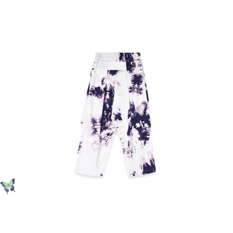 

KAPITAL Sweatpants Leisure Long Tie Dyeing Ink Straight Cylinder Small Dazzling Color Tight Buckle Men Women Pants 210420, White