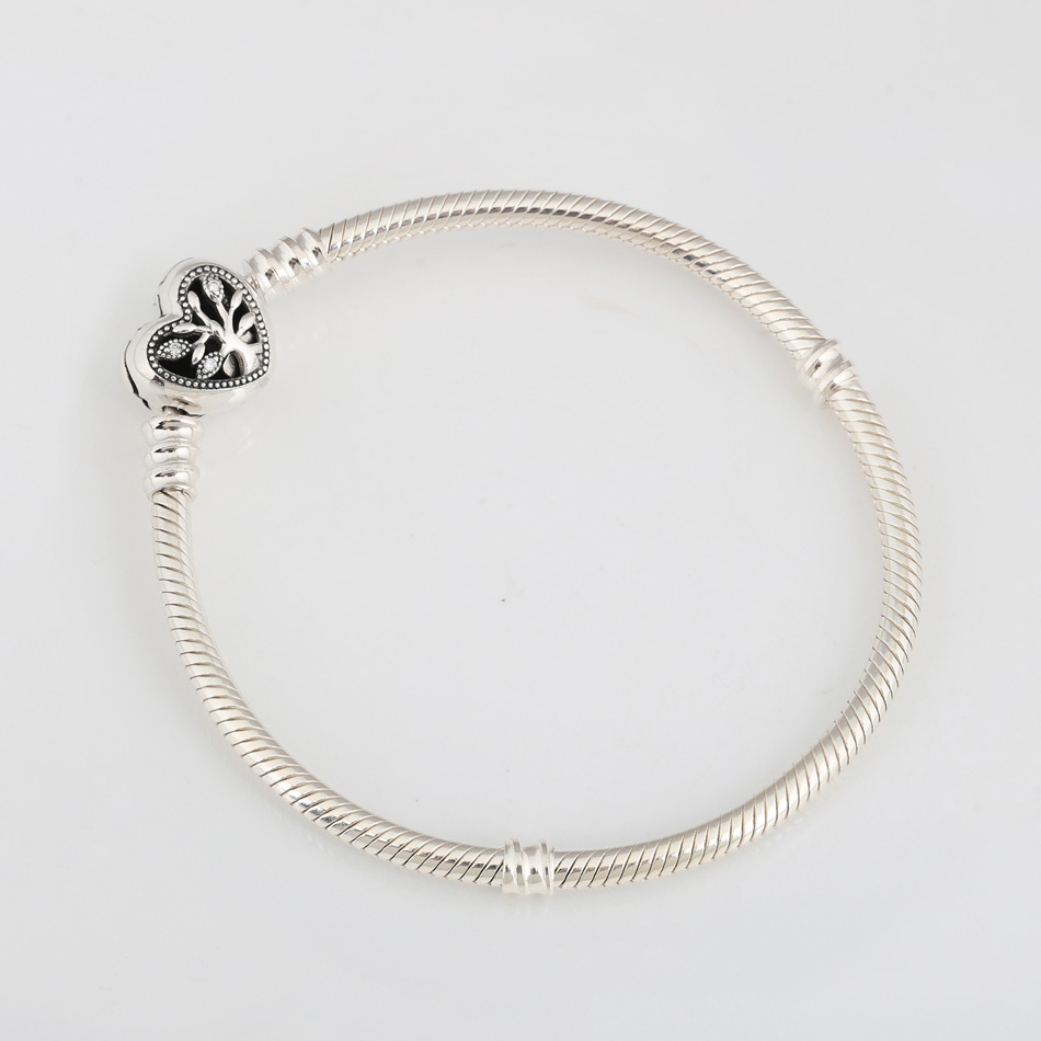 

Authentic S925 Silver Bead Charm Dangle Bracelet for Women Family Tree Heritage Clasp Snake Chain Girl Lady Gift