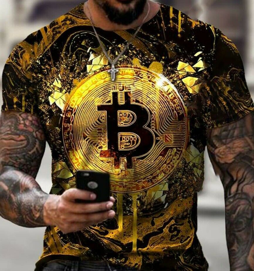 

Men's T-Shirts Bitcoin TShirt Crypto Currency Traders Gold Coin Cotton Shirts, As pic show